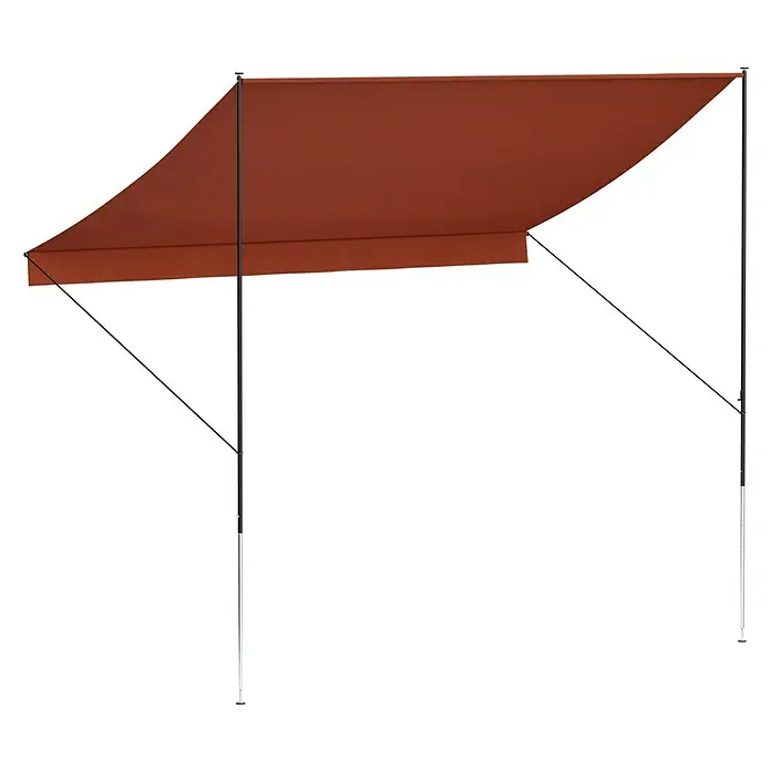 Angerer Klemmmarkise Style Terra - Terracotta, Breite: 3 m, Ausfall: 1,5 m - Schattenspender: Sonnensegel in Rostrot mit stabilen, dunklen Stützen und hellem Fuß für den Garten oder die Terrasse.