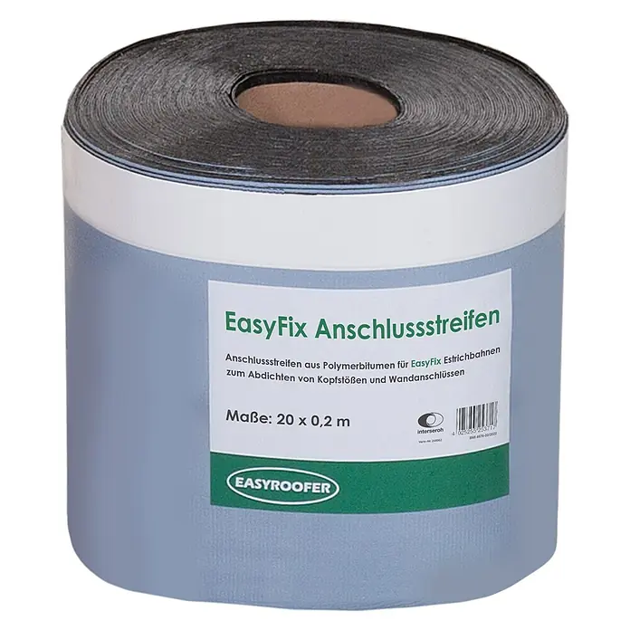 Anschlussstreifen Easy Fix - 20 m x 20 cm, Nahtselbstklebend - Produktabbildung: EasyFix Anschlussstreifen aus Polymerbitumen zum Abdichten von Kopfstößen und Wandanschlüssen, Maße: 20 x 0,2 m.