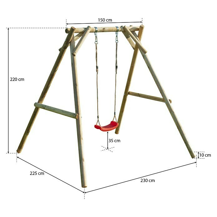 Schaukel Poldi225 x 230 x 220 cm, Natur/Rot Sketch