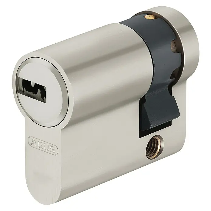 Abus Profilzylinder D6XNP Gleichschließend - Baulänge innen: 10 mm, Baulänge außen: 30 mm, Anzahl Schlüssel: 5 Stk. - Ein ABUS-Doppelzylinder-Schloss, ideal für Sicherheit. Silberfarben mit schwarzem Drehknauf, robust und zuverlässig.