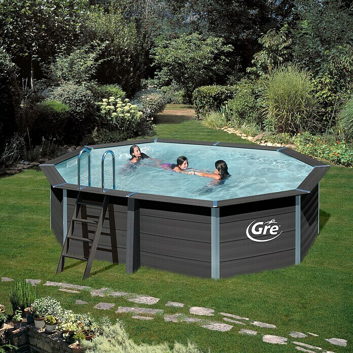 Gre Pool-Komplettset AvantgardeL x B x H: 524 x 386 x 124 cm, 16,21 m³, Dunkelgrau Use Shot