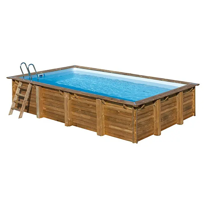 Gre Holz-Pool Evora - L x B x H: 600 x 400 x 133 cm, Hellbraun, 23.500 l - Rechteckiger Holzpool mit Leiter. Ideal für den Garten, robust und langlebig für sommerlichen Badespaß im eigenen Garten.