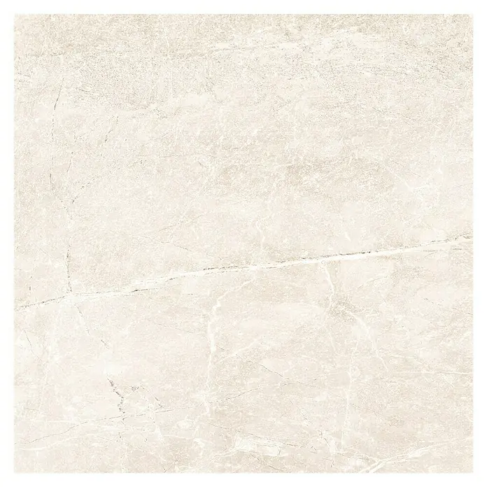 Halcón Pavimento porcelánico Tempo - 60 x 60 cm, Cotton, Mate, Rectificado - Elegante primer plano de una baldosa de mármol beige, destacando las vetas sutiles y la textura suave de la piedra natural.\n