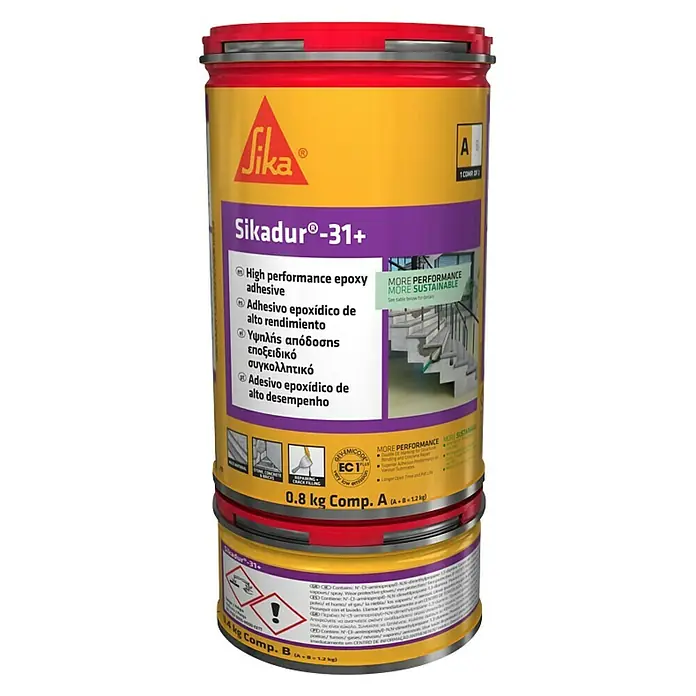 Sika Adhesivo de resina epoxi de 2 componentes Sikadur -31+ - 1,2 kg, Gris - Imagen de un envase de adhesivo epoxi de alto rendimiento SikaDur-31+.