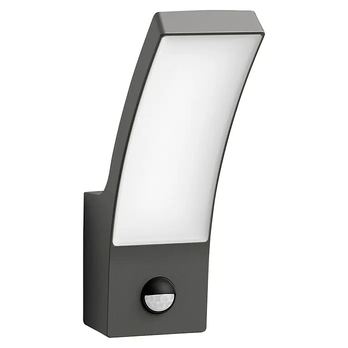 Philips Splay Aplique exterior con sensor - 12 W, L x An x Al: 16,1 x 8 x 24 cm, Antracita, Blanco frío - Una moderna lámpara de exterior gris con sensor de movimiento proporciona luz brillante y acogedora ahorrando energía.