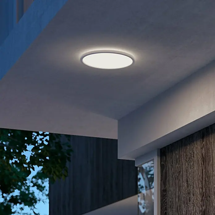 Philips Plafón LED redondo SuperSlim - 15 W, Ø x Al: 25 x 2,8 cm, Blanco, Blanco, Blanco neutro - Lámpara de techo bajo un dosel. La luz redonda proporciona luz brillante en el área exterior y garantiza la seguridad.