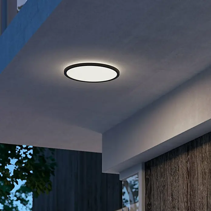 Philips Plafón LED redondo SuperSlim - 15 W, Ø x Al: 25 x 2,3 cm, Negro, Blanco, Blanco neutro - Lámpara de techo elegante con marco negro, que proporciona una iluminación brillante y uniforme. Perfecta para uso interior y exterior.