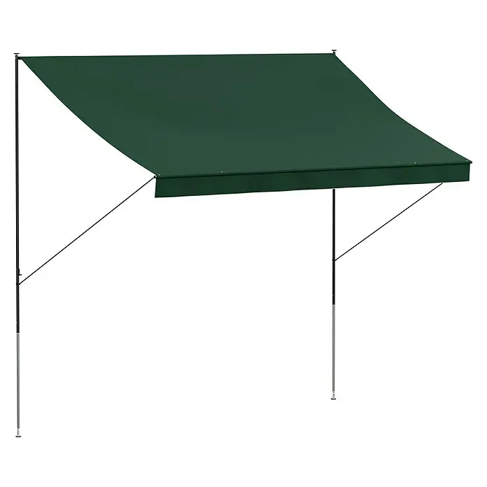 Angerer Klemmmarkise Style - Grün, Breite: 3 m, Ausfall: 1,5 m - Darstellung einer grünen Markise mit silberfarbenem Rahmen. Ideal für Schatten und Schutz im Außenbereich.