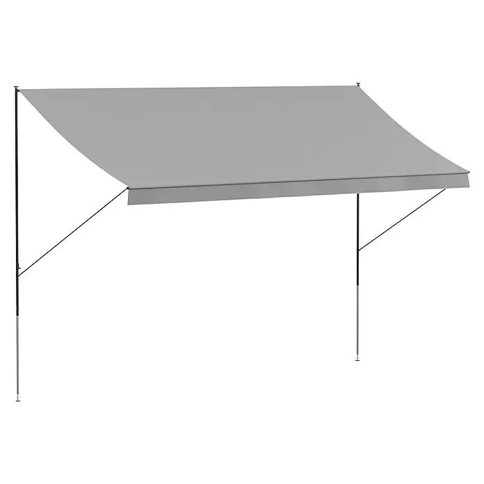 Angerer Klemmmarkise Style Granit - Hellgrau, Breite: 4 m, Ausfall: 1,5 m - Eine graue Markise mit einem stabilen Metallrahmen bietet Schatten und Schutz vor der Sonne. Ideal für Terrassen und Gärten.
