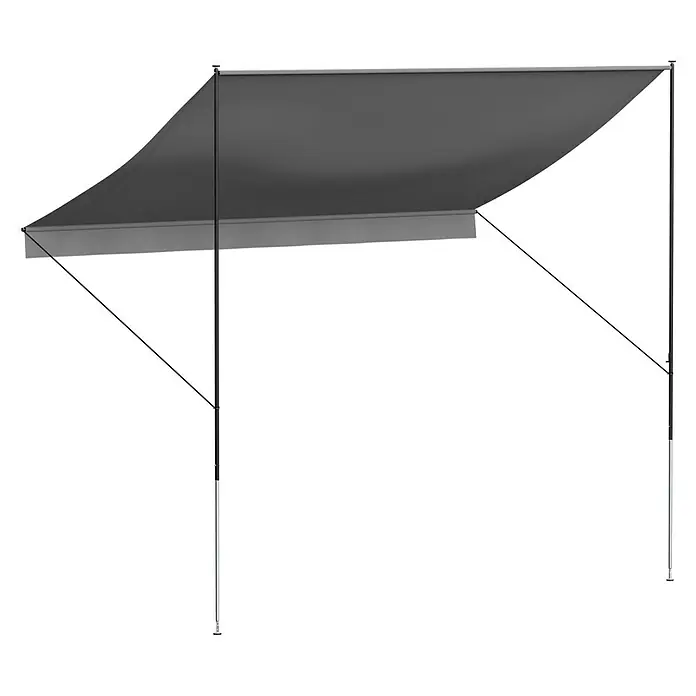Angerer Klemmmarkise Style Granit - Hellgrau, Breite: 3 m, Ausfall: 1,5 m - Graue Markise mit Stützkonstruktion. Die Markise bietet Schatten und Schutz vor Sonne und leichtem Regen. Ideal für Terrasse und Garten.