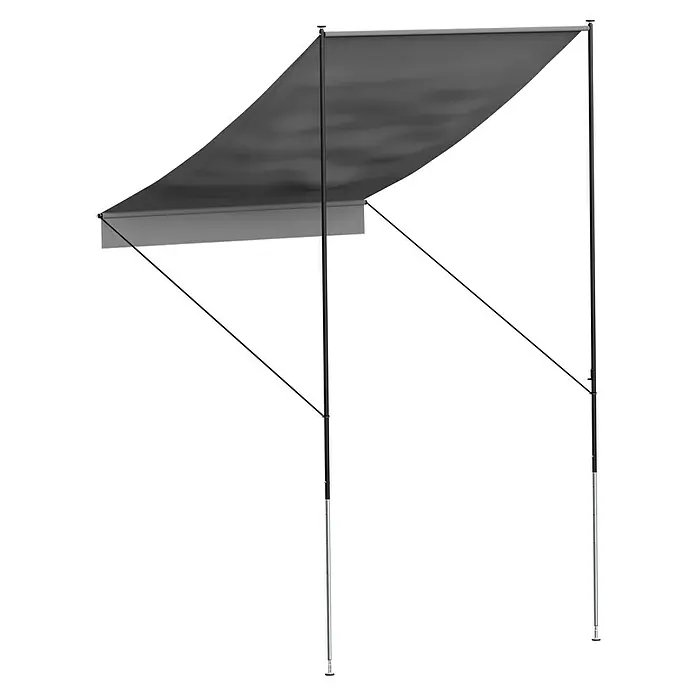 Angerer Klemmmarkise Style Granit - Hellgrau, Breite: 1,5 m, Ausfall: 1,5 m - Darstellung einer stilvollen, ausfahrbaren Markise, die ideal für Terrassen und Gärten ist. Sie bietet Schatten und Schutz vor den Elementen.