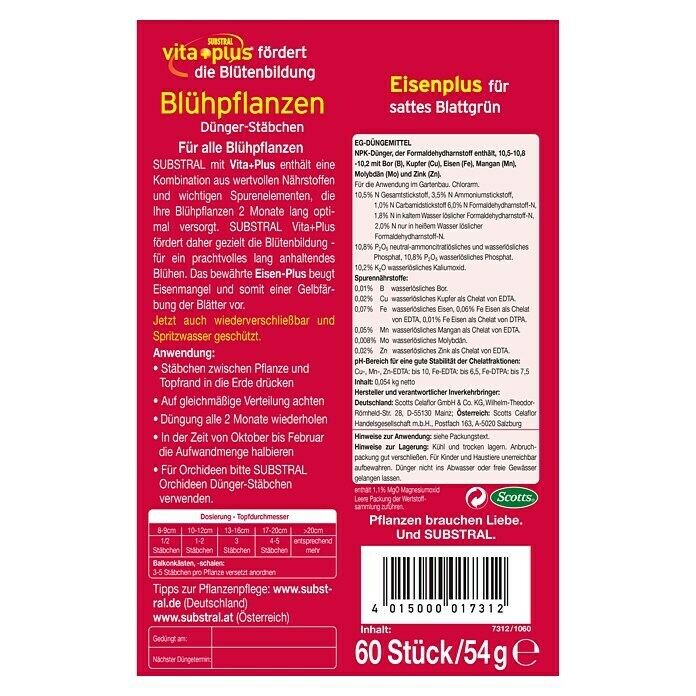 Substral Blühpflanzen-Düngestäbchen (30 Stk., Inhalt ausreichend für ca.: 30 Pflanzen)