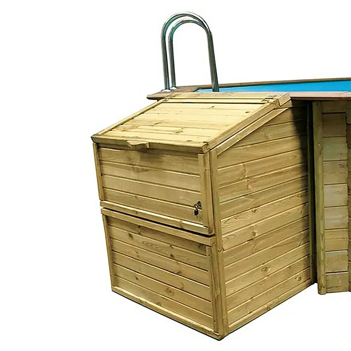 Gre Technikraum - L x B x H: 100 x 88 x 143 cm, Kiefernholz - Ein hölzerner Pool-Seitenschrank mit einer Deckelöffnung für Poolzubehör und -utensilien für den Außenbereich.