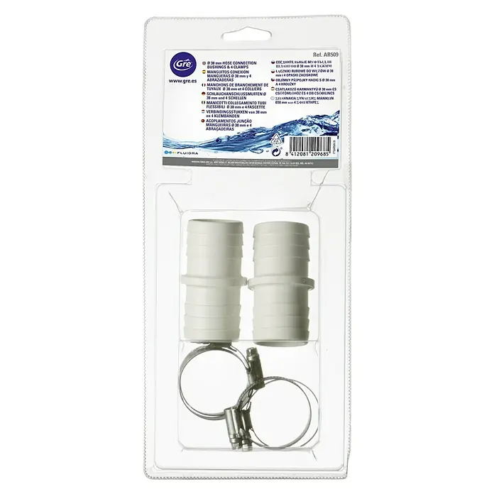 Gre Schlauchverbinder - 38 mm - GRE AR509 Schlauchverbinder-Set: 38 mm Muffen mit 4 Schlauchschellen für sichere Schlauchverbindungen.