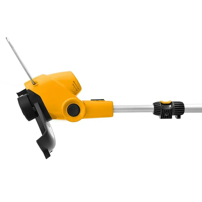 Stiga 100er Serie Akku-Rasentrimmer GT 100e - Set - 20 V, 2 Ah, Li-Ionen, 1 Akku, Schnittbreite Faden: 25 cm - Abbildung eines gelben Rasentrimmers mit Teleskopstiel, der für präzise Gartenarbeit und Rasenpflege konzipiert ist.