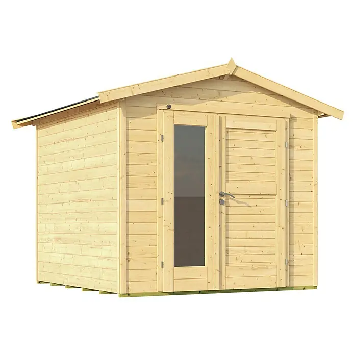 Weka Gartenhaus 224 - Außenmaß inkl. Dachüberstand (B x T): 280 x 238 cm, Holz, Natur - Ein geräumiges Gartenhaus aus Holz mit Doppeltür und Fenster, ideal für die Aufbewahrung von Gartengeräten und als Hobbyraum.