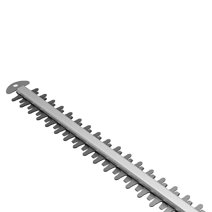 Stiga 100er Serie Akku-Heckenschere HT 100e Set - 20 V, Li-Ionen, 1 Akku, Schnittlänge: 50 cm - Nahaufnahme der scharfen Klingen einer Heckenschere, ideal für den präzisen Schnitt von Hecken und Büschen.