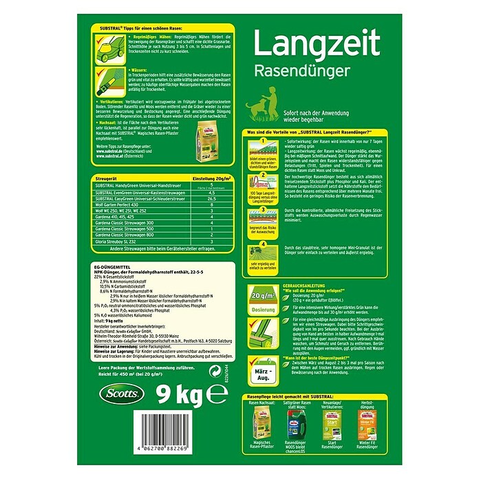 Substral Langzeit-Rasendünger (2 kg, Inhalt ausreichend für ca.: 100 m²)