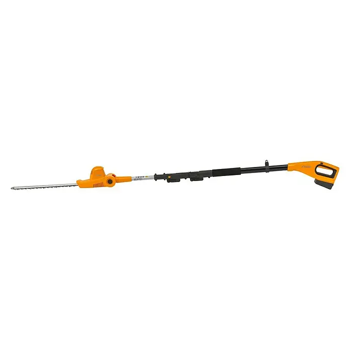 Stiga Akku-Multitool MT 100e Set - 20 V, 1 Akku, Schnittlänge: 41 cm - Abbildung einer orangefarbenen Stiga Hochentaster, ein Gartengerät zum Beschneiden von Ästen in großer Höhe.