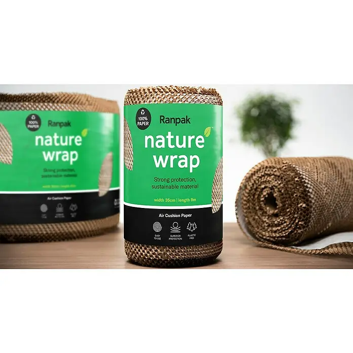 Ranpak Luftpolsterpapier NatureWrap - L x B: 9 m x 36 cm - Zwei Rollen Ranpak Nature Wrap Luftpolsterpapier, eine umwickelt und eine mit Etikett, für starken und nachhaltigen Schutz.