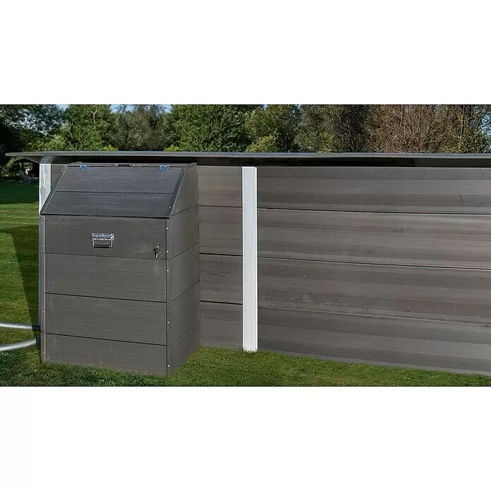 Gre Technikraum - L x B x H: 80 x 60 x 115 cm - Dunkelgraue Outdoor-Aufbewahrungsbox aus Verbundmaterial mit Klappdeckel, Griff und passendem Sichtschutz.