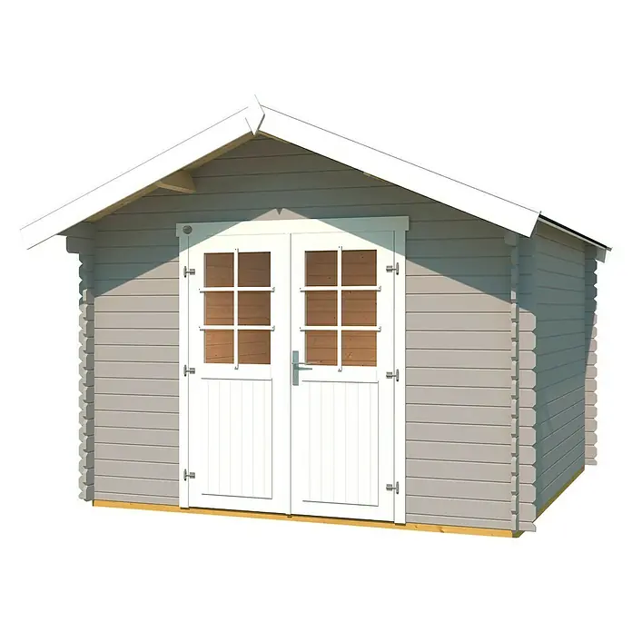 Weka Gartenhaus 209 - Außenmaß inkl. Dachüberstand (B x T): 333 x 310 cm, Holz, Hellgrau - Ein geräumiges Gartenhaus mit Doppeltür und Fenstern. Ideal für die Aufbewahrung von Gartengeräten und -möbeln.