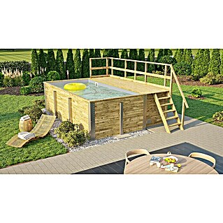 Weka Holz-Pool 595 (L x B x H: 315 x 490 x 201 cm, Hellbraun/Hellgrau, 7.700 l)
