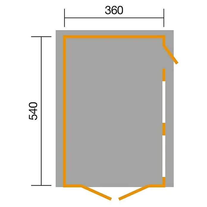 Weka Garage 441 - Holz, Natur - Grundriss eines Gartenhauses mit den Maßen 360 x 540 cm, ideal für kleine Gärten. Das Haus bietet Stauraum und Schutz vor Witterungseinflüssen.