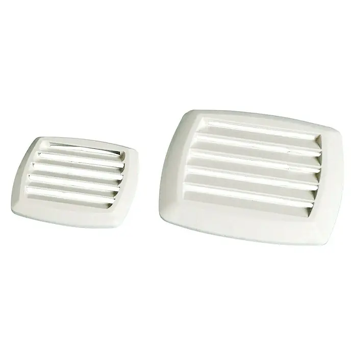 Rejilla de ventilación - L x An: 85 x 85 mm, Blanco - Dos rejillas de ventilación blancas de diferentes tamaños sobre un fondo negro, ideales para ventilación.