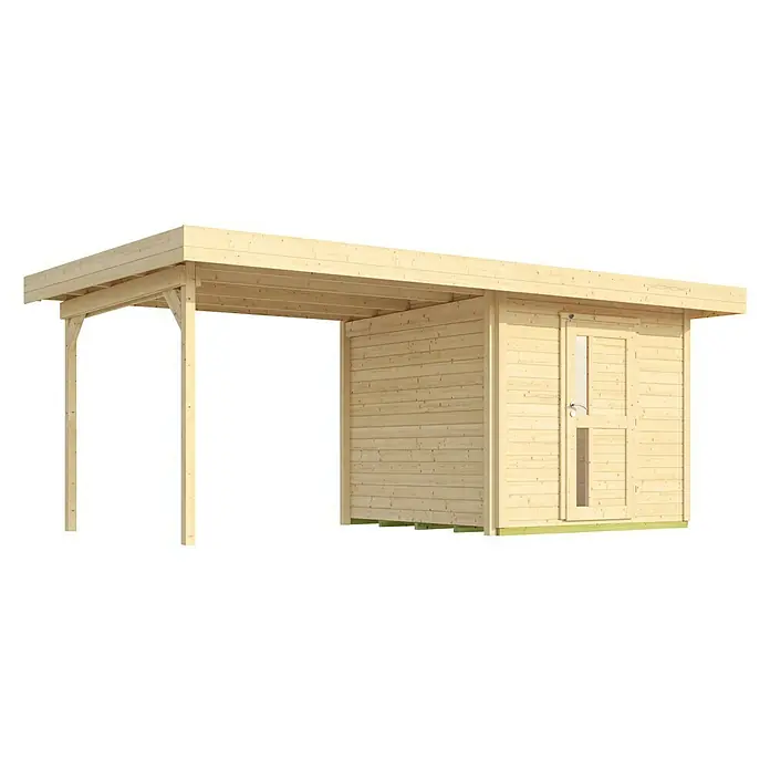 Weka Gartenhaus 172 B - Außenmaß inkl. Dachüberstand (B x T): 575 x 375 cm, Holz, Natur - Holzhaus mit Vordach, naturbelassenes Design, ideal für Garten und Freizeit. Robuste Konstruktion für lange Lebensdauer.
