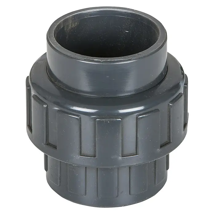 Gre Verschraubung - 50 mm - Grauer PVC-Rohrverbinder, ein unverzichtbares Zubehör für Sanitär- und Bauprojekte. Der Verbinder ermöglicht eine einfache Installation.