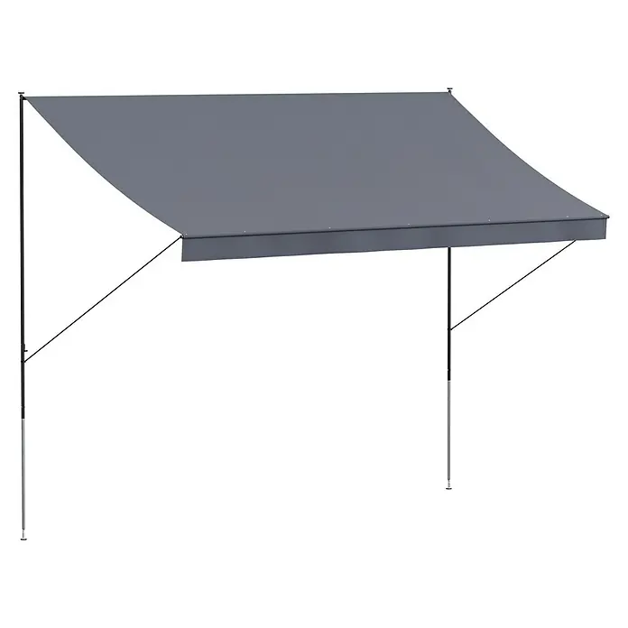 Angerer Klemmmarkise Style Anthrazit - Dunkelgrau, Breite: 3,5 m, Ausfall: 1,5 m - Eine graue Terrassenmarkise mit stabilen Stützen für Schatten und Komfort im Außenbereich. Ideal zum Entspannen.