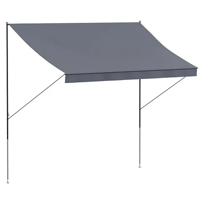 Angerer Klemmmarkise Style Anthrazit - Dunkelgrau, Breite: 3 m, Ausfall: 1,5 m - Eine graue Markise mit Stützstangen bietet Schatten und Schutz im Freien. Das schlichte Design fügt sich nahtlos in jede Umgebung ein.