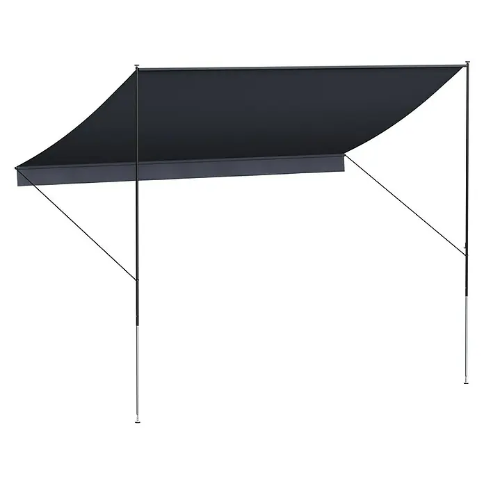 Angerer Klemmmarkise Style Anthrazit - Dunkelgrau, Breite: 3,5 m, Ausfall: 1,5 m - Bild einer ausfahrbaren Seitenmarkise in Anthrazit. Die Markise bietet Sichtschutz und Schatten für den Außenbereich.