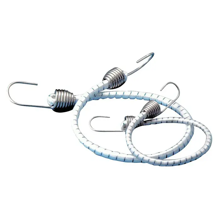 Cabo de amarre con gancho - Ø x L: 10 x 800 mm, Poliéster, Blanco - Cuerda elástica con ganchos en ambos extremos para asegurar objetos. Herramienta práctica y versátil para sujetar cargas.