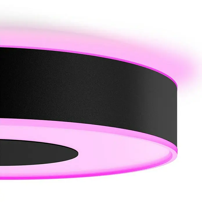 Philips Hue LED-Deckenleuchte rund White and color ambience Infuse M - Ø x H: 38,1 x 8,4 cm, RGBW - Moderne LED-Deckenleuchte mit schwarzem Zylinder und rosa Lichtakzenten für stimmungsvolle Beleuchtung in jedem Raum.