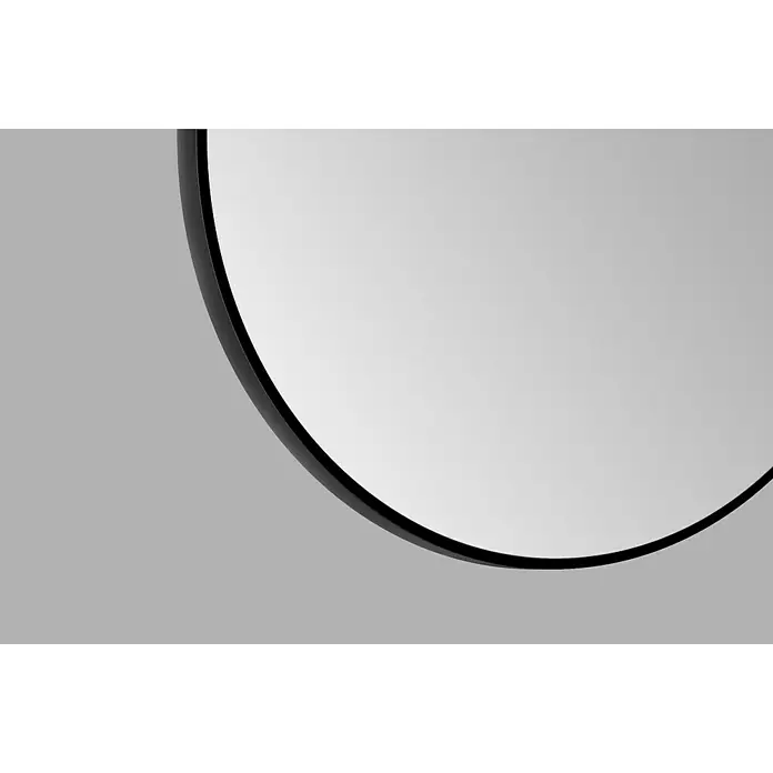 DSK Wandspiegel Silver Globo - Durchmesser: 120 cm, Schwarz - Nahaufnahme eines runden Spiegels mit einem schlanken, schwarzen Rahmen vor einem einfarbigen Hintergrund.