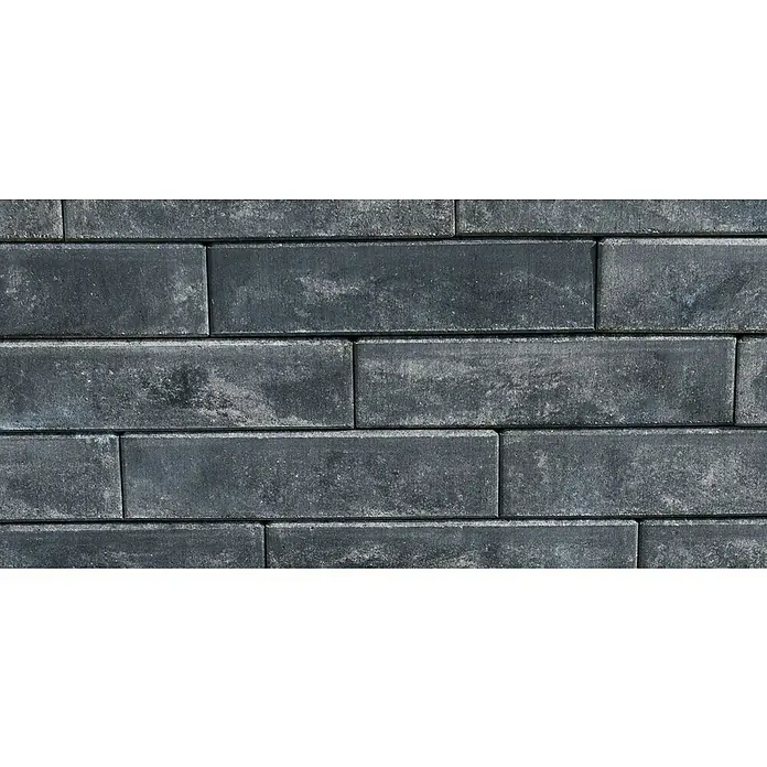 Diephaus Palisade / Mauerstein Laredo - 40 x 10 x 10 cm, Weiß/Schwarz, Beton - Nahaufnahme eines Mauerwerks aus grauen Pflastersteinen, die ein robustes und modernes Erscheinungsbild vermitteln.