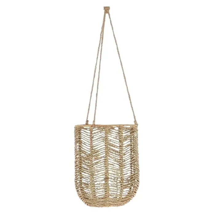 Hängekorb Rayon - Ø x H: 16 x 24 cm, Natur - Hängekorb aus Kordel mit einem einzigartigen Fischgrätenmuster, der jedem Raum eine natürliche Note verleiht. Perfekt für Pflanzen oder als dekoratives Element.