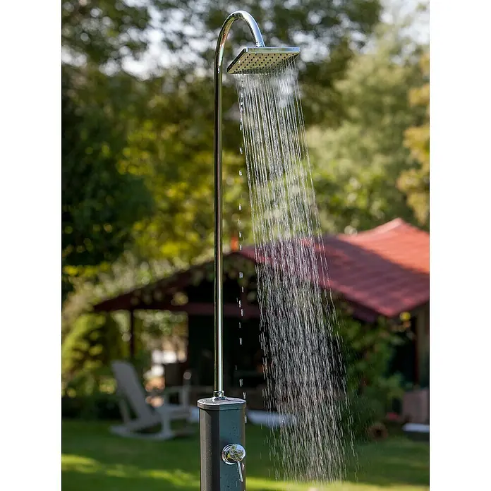 Gre Ducha solar Esencial Deluxe - Altura: 223 cm, Aluminio, Antracita - Ducha de exterior de acero inoxidable con agua corriente en el jardín.