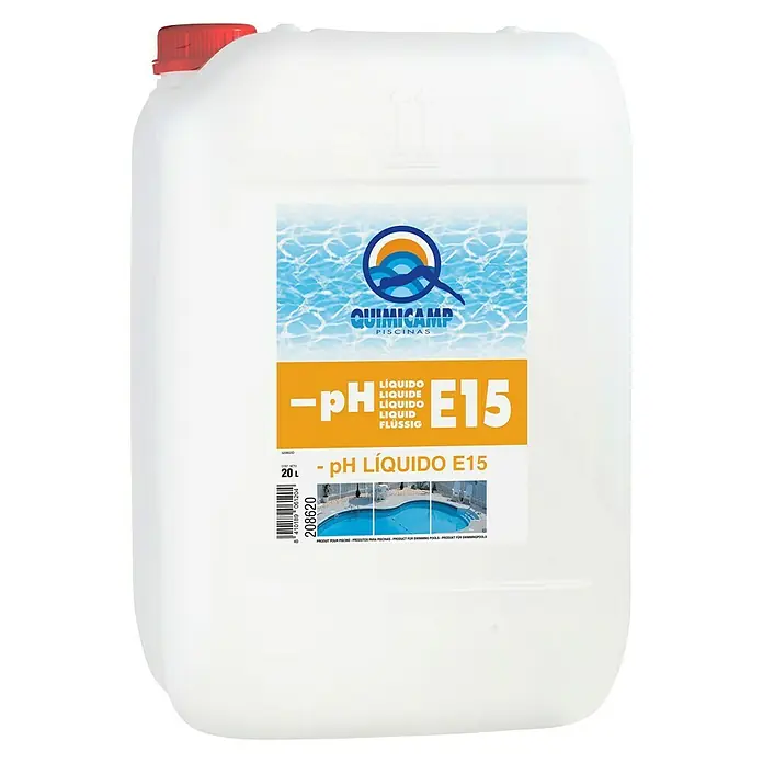 Quimicamp ph negativo E15 - 20 ud. - Bidón de Quimicamp pH Menos Líquido E15, ideal para el mantenimiento de piscinas y para bajar el nivel de pH.