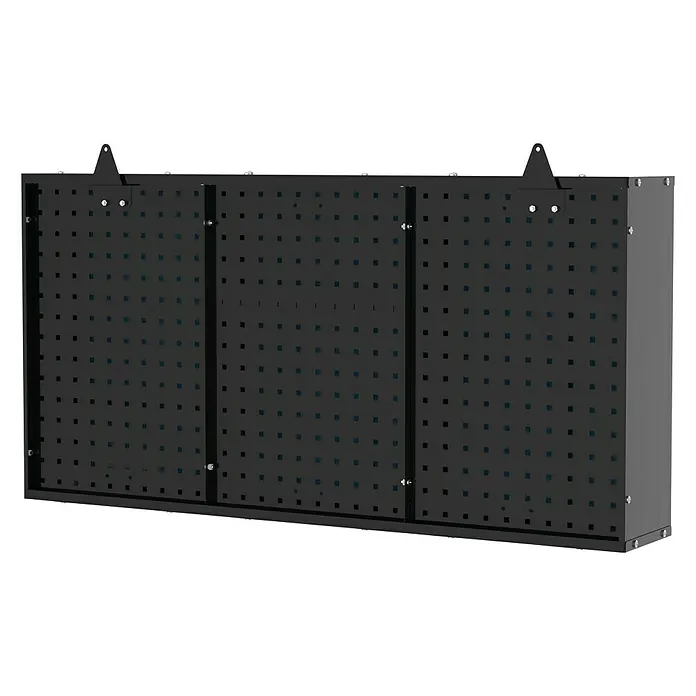 Güde Werkzeugschrank GWS 3T - L x B x H: 120 x 20 x 60 cm - Abbildung eines schwarzen Werkzeugschranks mit Lochplatten, ideal zur Aufbewahrung von Werkzeugen in Werkstätten.
