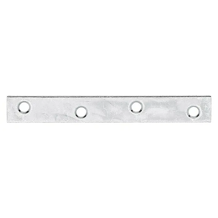Stabilit Verbindungsblech120 x 18 mm, Stärke: 2 mm - Flacher, metallischer Verbinder mit vier Löchern, ideal für robuste Verbindungen in verschiedenen Bauprojekten.