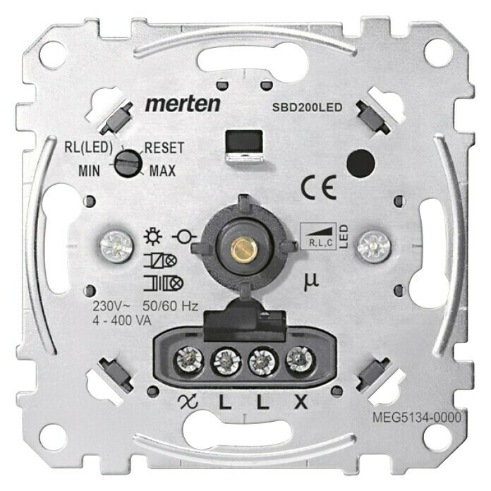 Merten Dimmer-EinsatzElektronisch (EV), 4 W - 200 W, Unterputz Front View