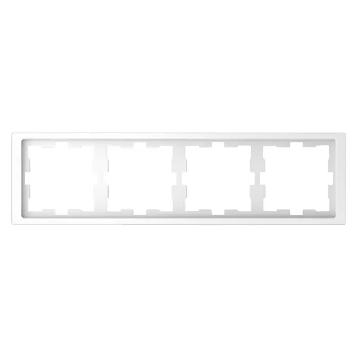 Merten System Design Abdeckrahmen D-Life MEG4040-6535 - Lotosweiß, 4-fach, Kunststoff - Weißer 4-fach Rahmen für Schalter und Steckdosen. Der Rahmen ist aus Kunststoff gefertigt und hat eine rechteckige Form.