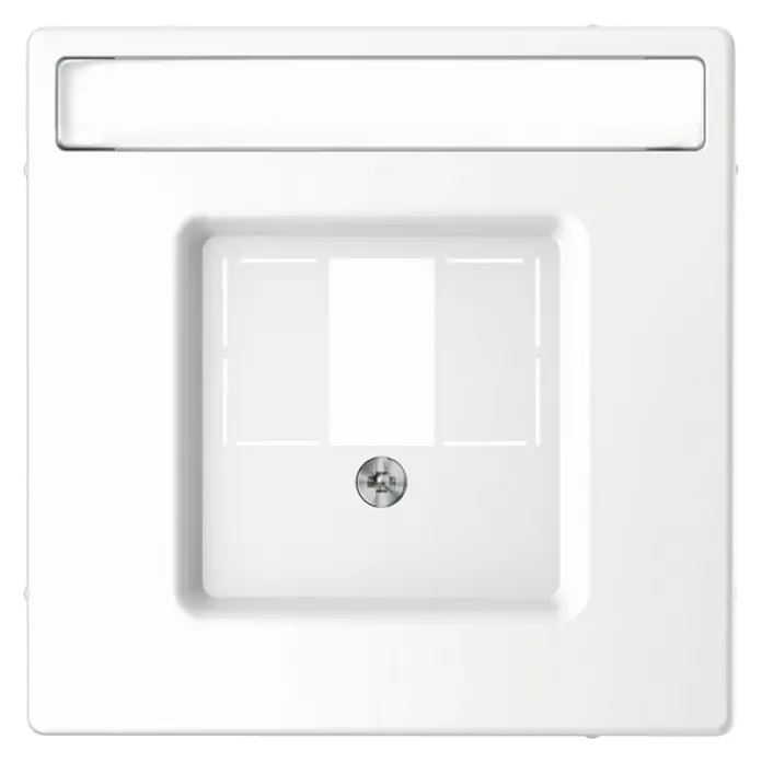 Merten System Design TAE-Abdeckung MEG4250-6035 - Lotosweiß glänzend, Kunststoff - Nahaufnahme einer weißen Busch-Jaeger Sensoreinsatz-Abdeckung, die ein modernes Design und Funktionalität für Smart-Home-Anwendungen bietet.