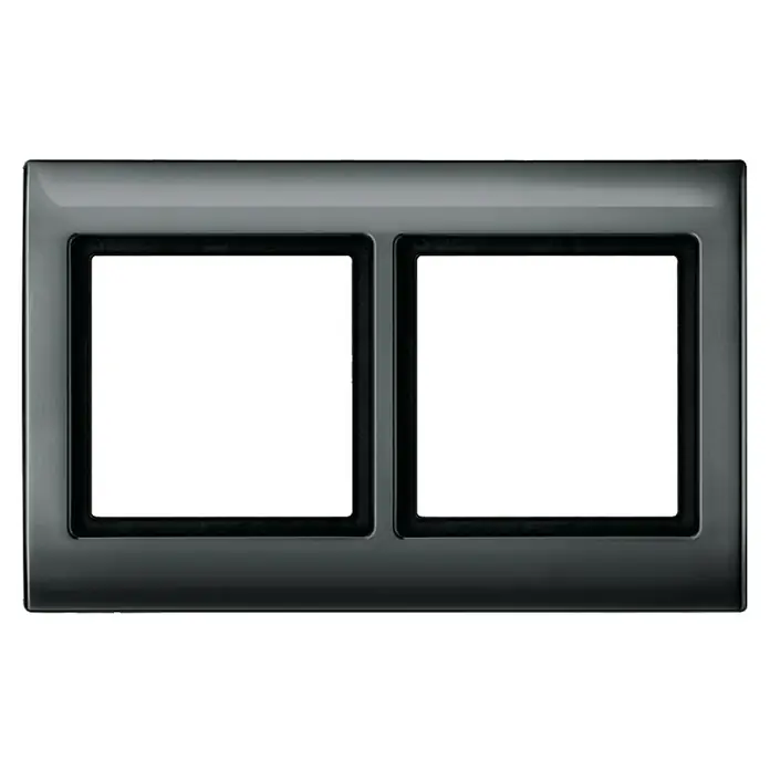 Merten Aquadesign Abdeckrahmen 400214 - Anthrazit, 2-fach, Kunststoff - Das Bild zeigt ein elegantes, graues Doppelrahmen-Design, ideal für moderne Wohnräume und Büros. Die schlichte Ästhetik betont Funktionalität.