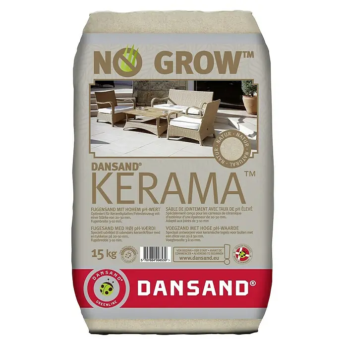 Dansand Fugensand Kerama No Grow - Sand/Neutral, 15 kg - Sack Dansand Kerama Fugenmörtel, ideal für Keramikplatten und Pflastersteine, verhindert Unkrautwuchs für langanhaltende Ergebnisse.