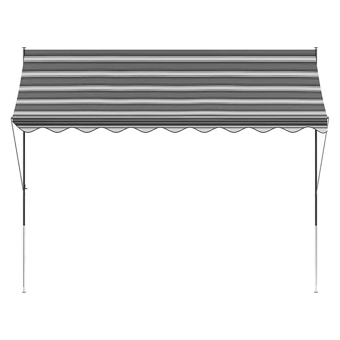 Angerer Klemmmarkise - Hellgrau/Dunkelgrau, Breite: 3 m, Ausfall: 1,5 m - Gestreifte Markise mit dekorativer Volantkante und stabilen Metallständern für den Außenbereich. Ideal für Schatten und Schutz.