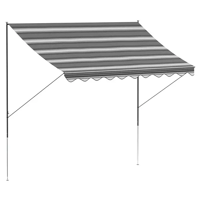 Angerer Klemmmarkise - Hellgrau/Dunkelgrau, Breite: 3 m, Ausfall: 1,5 m - Markise mit Streifenmuster und stabilem Metallgestell. Ideal für den Außenbereich, spendet Schatten und schützt vor Sonne.
